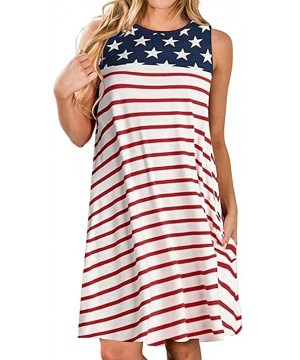 Summer Dresses for Women Beach Floral Tshirt Sundress Sleeveless Pockets Casual Loose Tank Dress - American Flag - CZ18SQ6EM0...