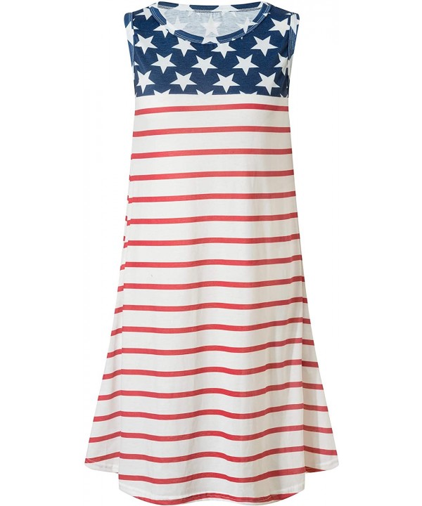 Summer Dresses for Women Beach Floral Tshirt Sundress Sleeveless Pockets Casual Loose Tank Dress - American Flag - CZ18SQ6EM0...