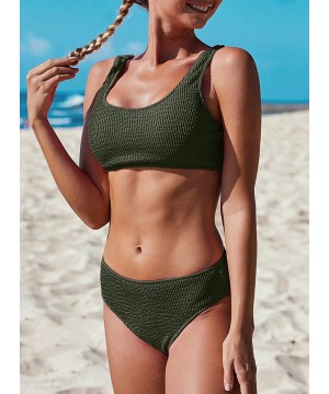 Women's Crop Top High Waisted Cheeky Bikini Set Two Piece Swimsuits - Olive Green - CV196CW9YTR $21.53-Sets