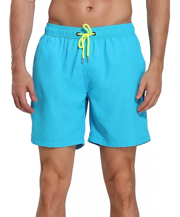 Men's Swim Trunks Beach Board Shorts Dry Quickly Stripe Bathing Suits - Shorts New Sky Blue - CZ18UYATXUY $9.30-Board Shorts