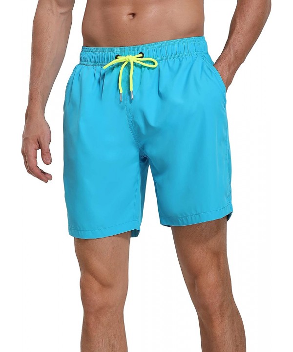 Men's Swim Trunks Beach Board Shorts Dry Quickly Stripe Bathing Suits - Shorts New Sky Blue - CZ18UYATXUY $9.30-Board Shorts