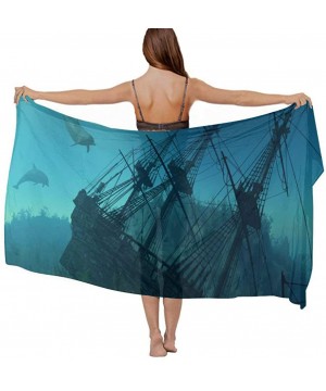 Women Chiffon Scarf Shawl Wrap Sunscreen Beach Swimsuit Bikini Cover Up Ocean Shipwreck Dolphin Ship Mystery Treasure - C7190...