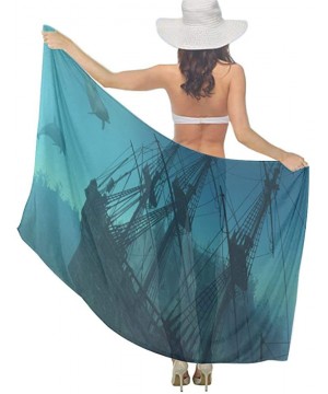 Women Chiffon Scarf Shawl Wrap Sunscreen Beach Swimsuit Bikini Cover Up Ocean Shipwreck Dolphin Ship Mystery Treasure - C7190...