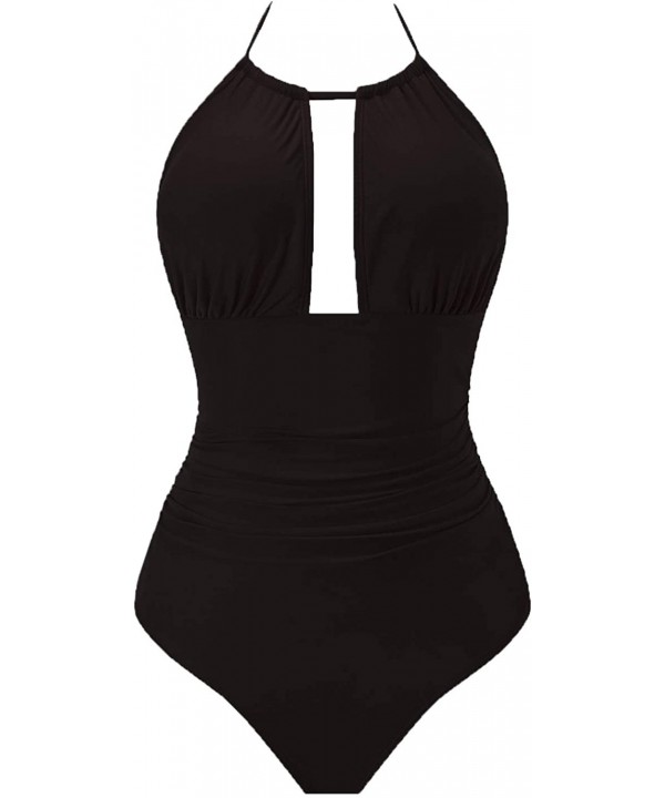 Womens One Piece Swimsuits Tummy Control Swimwear Backless Deep V Neck Halter Monokini Bathing Suits - 01black - C718RMLKEYM ...