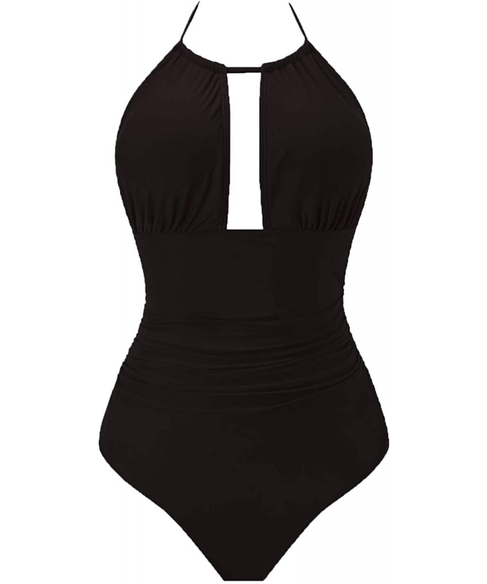 Womens One Piece Swimsuits Tummy Control Swimwear Backless Deep V Neck Halter Monokini Bathing Suits - 01black - C718RMLKEYM ...