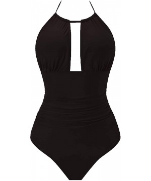 Womens One Piece Swimsuits Tummy Control Swimwear Backless Deep V Neck Halter Monokini Bathing Suits - 01black - C718RMLKEYM ...