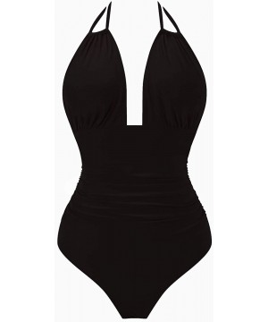 Womens One Piece Swimsuits Tummy Control Swimwear Backless Deep V Neck Halter Monokini Bathing Suits - 01black - C718RMLKEYM ...