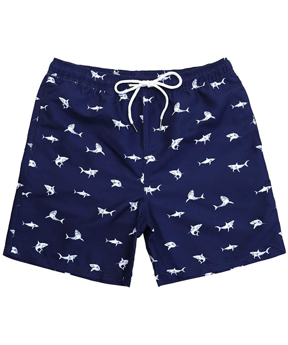 Mens Swim Trunks Quick Dry Funny Swim Shorts with Mesh Lining Swimming Trunks for Men - Shark-navy Blue - CI18UGC598U $19.01-...