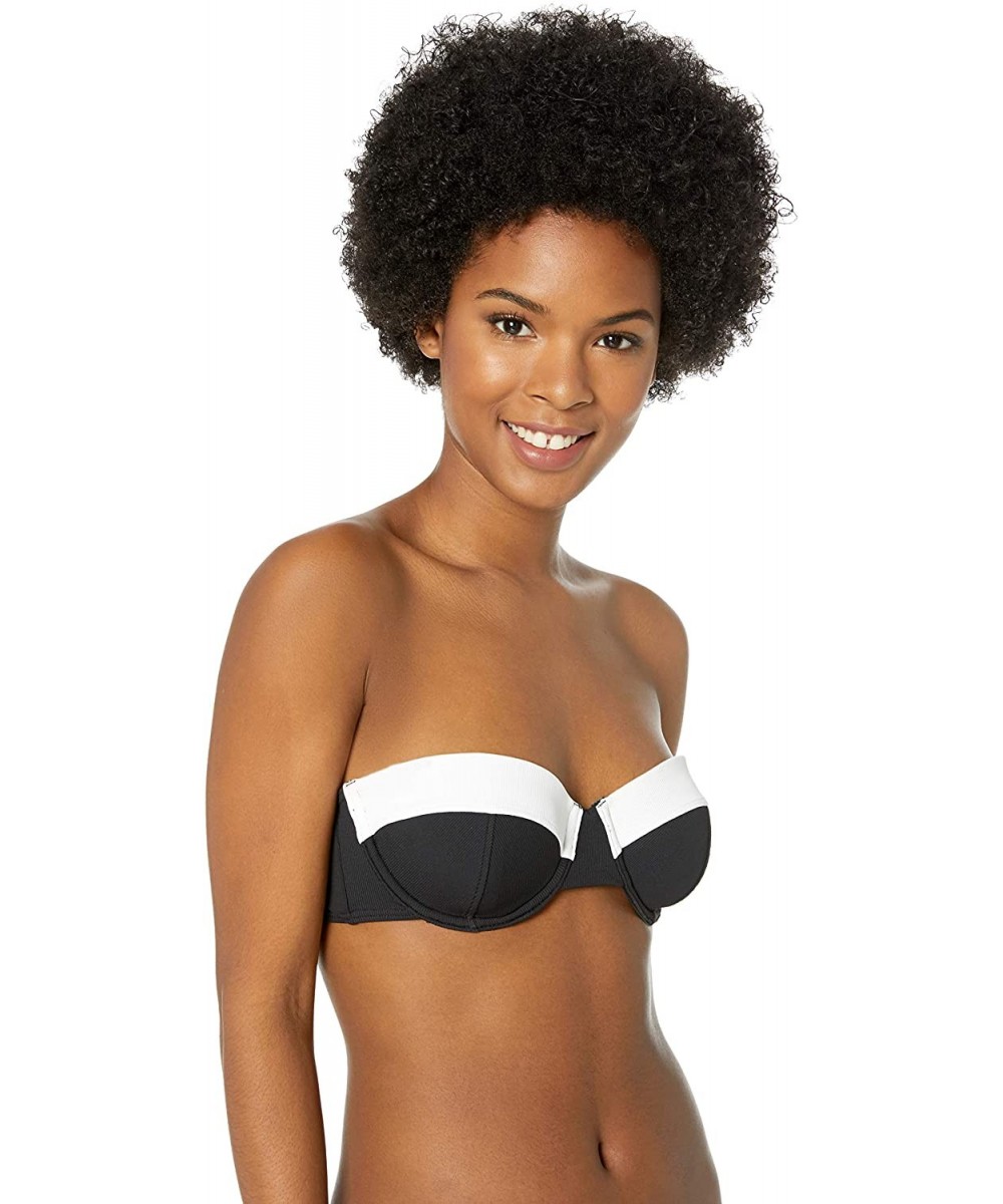 Women's Simply Solid Rib Bandeau Bikini Top - Black - CX18CA528RC $43.39-Tops