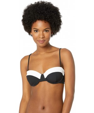 Women's Simply Solid Rib Bandeau Bikini Top - Black - CX18CA528RC $43.39-Tops