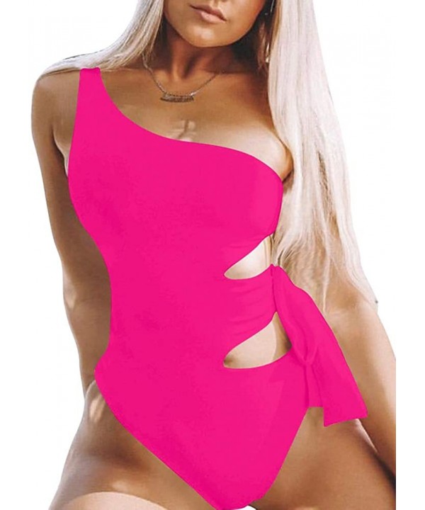 Women's Sexy One Piece Cut Out Lace Up Bathing Suit One Shoulder Leotard Swimsuit - Rose - C318WTALW8S $26.14-One-Pieces