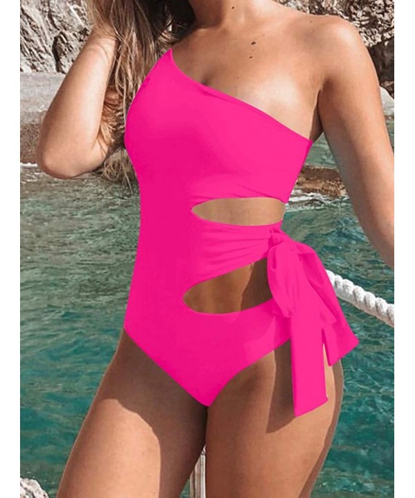 Women's Sexy One Piece Cut Out Lace Up Bathing Suit One Shoulder Leotard Swimsuit - Rose - C318WTALW8S $26.14-One-Pieces