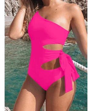 Women's Sexy One Piece Cut Out Lace Up Bathing Suit One Shoulder Leotard Swimsuit - Rose - C318WTALW8S $26.14-One-Pieces