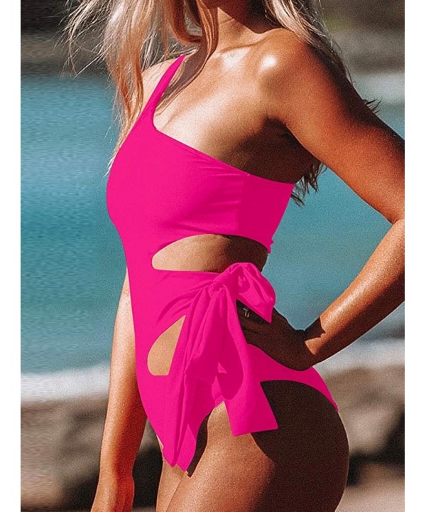 Women's Sexy One Piece Cut Out Lace Up Bathing Suit One Shoulder Leotard Swimsuit - Rose - C318WTALW8S $26.14-One-Pieces