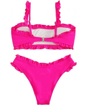 Women's Bathing Suits Spaghetti Strap Ruffle Wrap Bikini Set Two Piece Swimsuits - Hot Pink - CB18S6UHS0Z $21.53-Sets