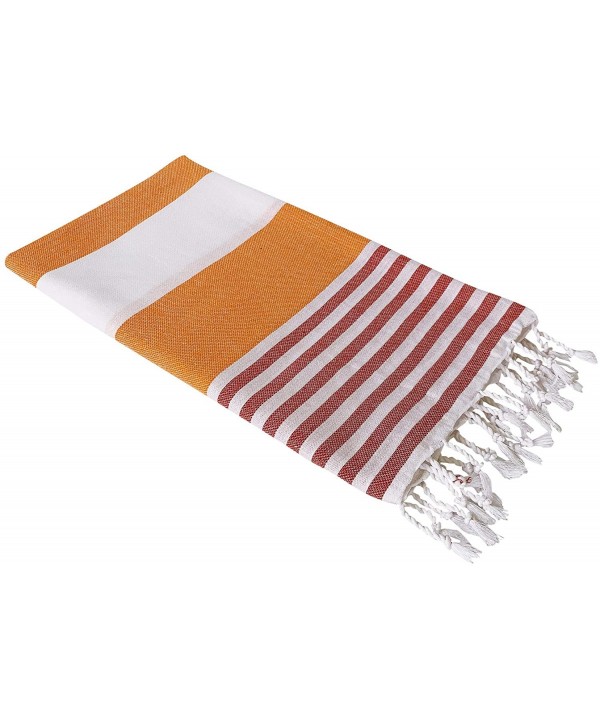 Marine Orange Striped Turkish Towel- 100% Cotton Beach Towel- Peshtemal- Fouta- Sand Free Towel. 39 in x 67 in - Marine Orang...