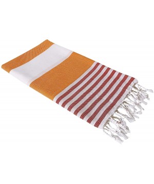 Marine Orange Striped Turkish Towel- 100% Cotton Beach Towel- Peshtemal- Fouta- Sand Free Towel. 39 in x 67 in - Marine Orang...