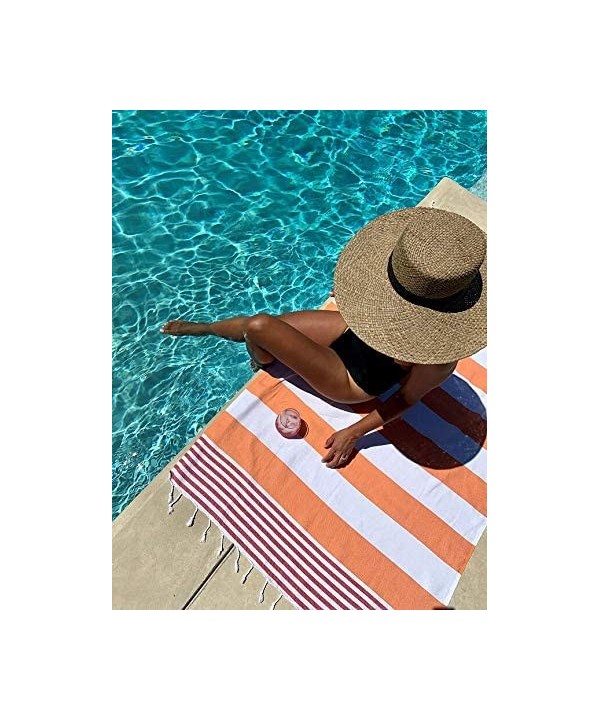 Marine Orange Striped Turkish Towel- 100% Cotton Beach Towel- Peshtemal- Fouta- Sand Free Towel. 39 in x 67 in - Marine Orang...