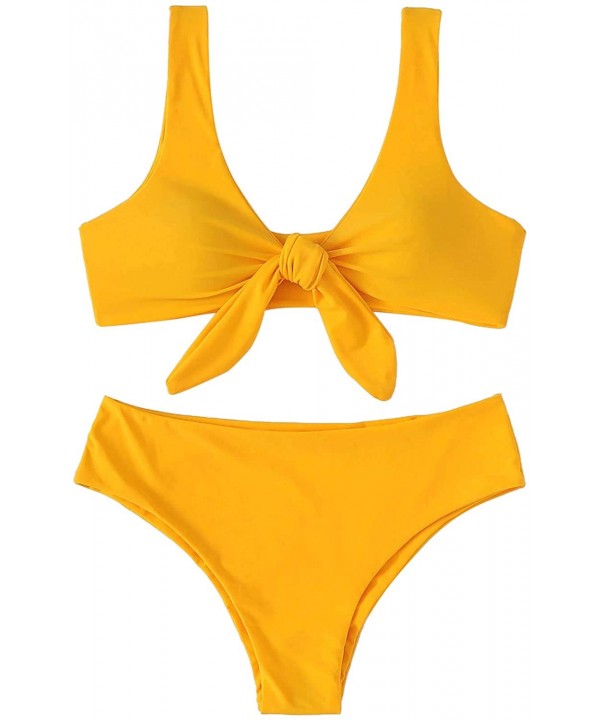 Women's Sexy Bikini Swimsuit Tie Knot Front Swimwear Set - Detachable-yellow1 - C018LYUD0YI $17.79-Sets