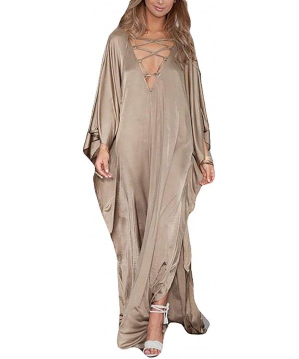 Women Beachwear Turkish Kaftans Long Swimsuit Cover up Caftan Beach Dress - Gold - C718UIACARA $19.25-Cover-Ups