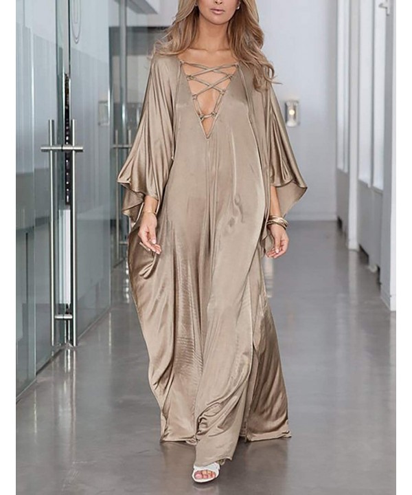 Women Beachwear Turkish Kaftans Long Swimsuit Cover up Caftan Beach Dress - Gold - C718UIACARA $19.25-Cover-Ups