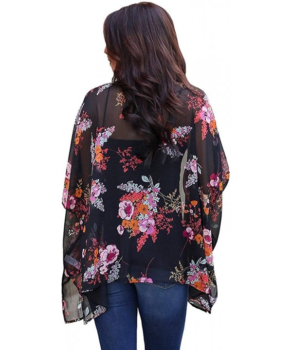 Women's S 3XL Floral Print Kimono Tops Cover Up Cardigans - Style2-black - CY18ORG8SI7 $19.77-Cover-Ups