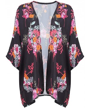 Women's S 3XL Floral Print Kimono Tops Cover Up Cardigans - Style2-black - CY18ORG8SI7 $19.77-Cover-Ups