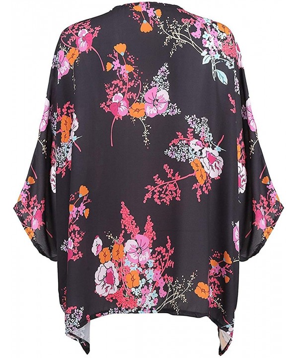 Women's S 3XL Floral Print Kimono Tops Cover Up Cardigans - Style2-black - CY18ORG8SI7 $19.77-Cover-Ups