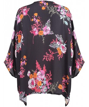 Women's S 3XL Floral Print Kimono Tops Cover Up Cardigans - Style2-black - CY18ORG8SI7 $19.77-Cover-Ups