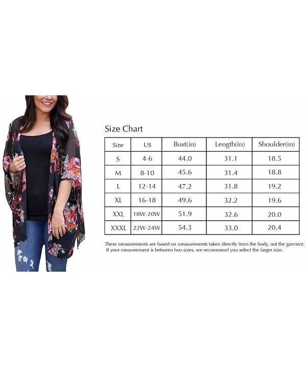 Women's S 3XL Floral Print Kimono Tops Cover Up Cardigans - Style2-black - CY18ORG8SI7 $19.77-Cover-Ups