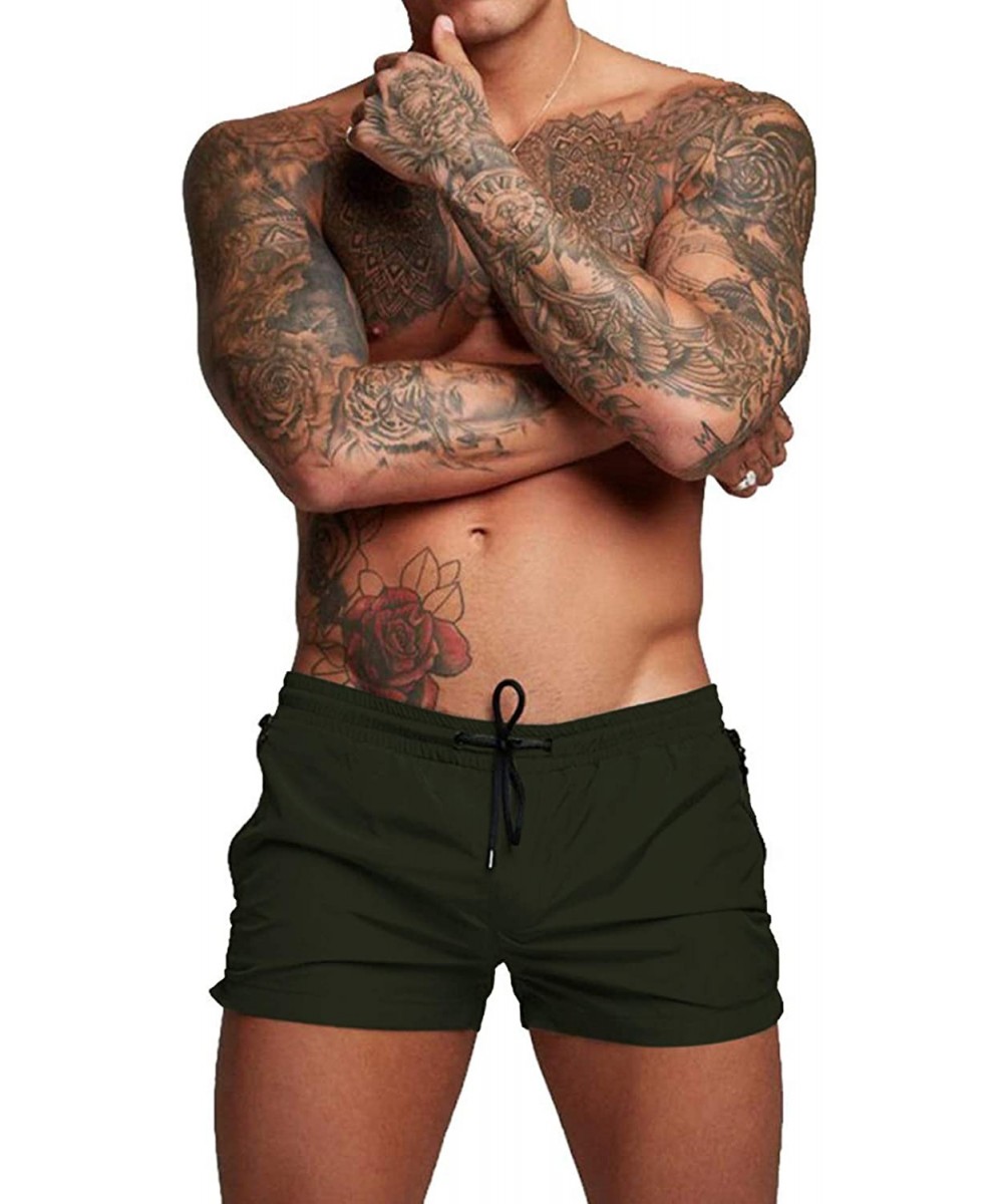 Men's Swim Trunk Swimwear Bathing Suit Board Short with Zipper Pocket - 2 - Army Green - CC194YRQOW2 $13.91-Trunks