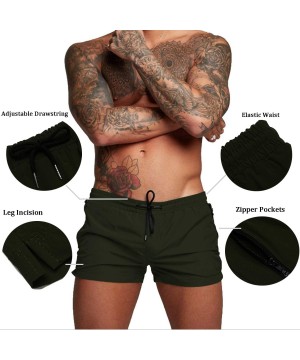 Men's Swim Trunk Swimwear Bathing Suit Board Short with Zipper Pocket - 2 - Army Green - CC194YRQOW2 $13.91-Trunks