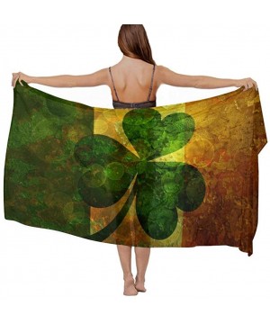 Women Chiffon Sarong Beach Bikini Cover Up Wedding Party Shawls Wraps - Flag of Ireland Retro - CQ190HHZUIQ $17.65-Cover-Ups