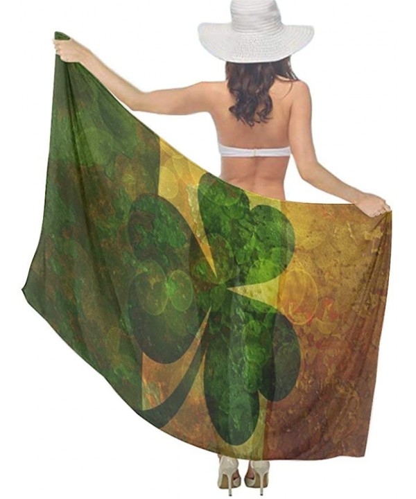 Women Chiffon Sarong Beach Bikini Cover Up Wedding Party Shawls Wraps - Flag of Ireland Retro - CQ190HHZUIQ $17.65-Cover-Ups