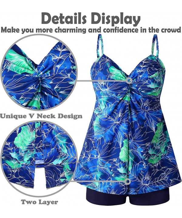 Womens Plus Size Swimsuits Swimwear Bathing Suit Two Piece Tankini Floral Print - Blue & Green - CY18TTXXC9D $30.42-Sets