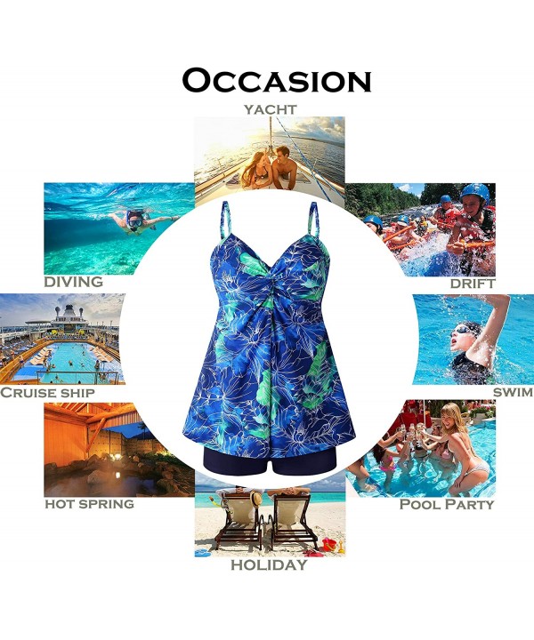 Womens Plus Size Swimsuits Swimwear Bathing Suit Two Piece Tankini Floral Print - Blue & Green - CY18TTXXC9D $30.42-Sets