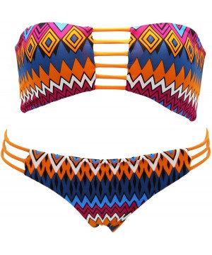 Womens Reversible Printed Bikini Two Pieces Swimwear - Orange Printed - CQ12GYKG1XL $19.02-Sets