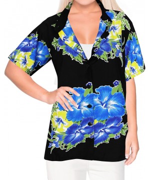 Women Hawaiian Shirt Lightweight Button Down Collar Short Sleeves Pink - Blue_x17 - CN12N2GOBPC $20.66-Cover-Ups