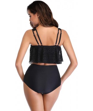 Swimsuit for Women Two Piece Bathing Suit Top Ruffled Racerback High Waisted Tankini - Black Lace - C518QNOMK62 $20.01-Sets