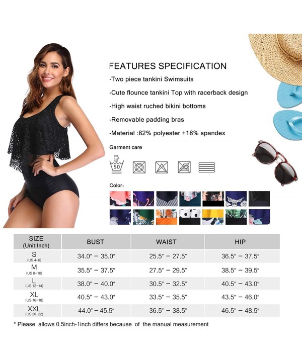 Swimsuit for Women Two Piece Bathing Suit Top Ruffled Racerback High Waisted Tankini - Black Lace - C518QNOMK62 $20.01-Sets