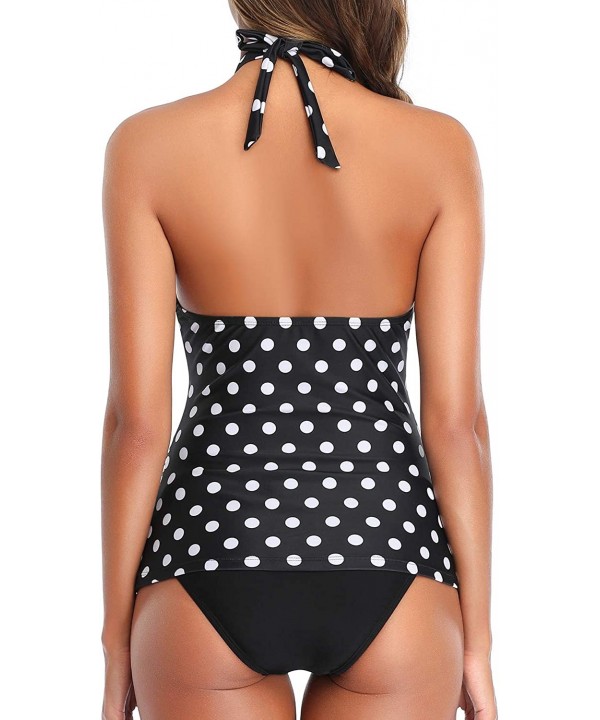 Women Deep V Neck Halter Tankini Sexy Two Piece Swimsuit Ruched Tummy Control Bathing Suit - Polka Dot - CH18YUH06H0 $21.26-T...