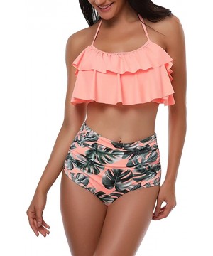 Womens High Waist Swimsuits Flounce Falbala Bikini Set Two Piece Padded Bathing Suit - Orange - CF18MGUSS5S $16.87-Sets