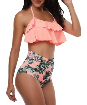 Womens High Waist Swimsuits Flounce Falbala Bikini Set Two Piece Padded Bathing Suit - Orange - CF18MGUSS5S $16.87-Sets