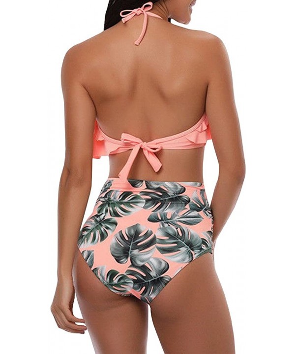 Womens High Waist Swimsuits Flounce Falbala Bikini Set Two Piece Padded Bathing Suit - Orange - CF18MGUSS5S $16.87-Sets