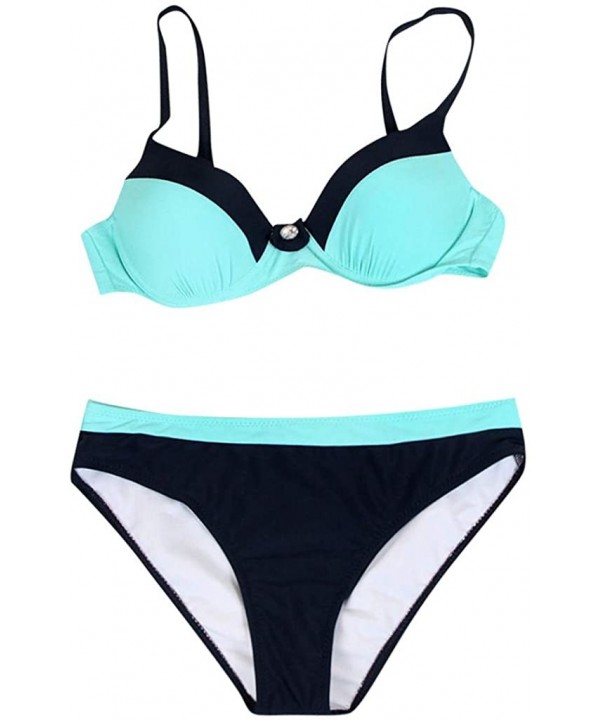 New Womens Solid Padded Push up 2 Piece Bikini Sets Tankini Top Triangle Swimsuit T Back V Style Bottom - C light Blue - CD19...