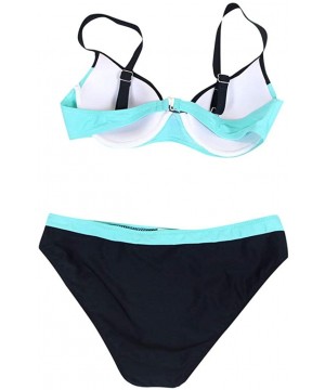 New Womens Solid Padded Push up 2 Piece Bikini Sets Tankini Top Triangle Swimsuit T Back V Style Bottom - C light Blue - CD19...