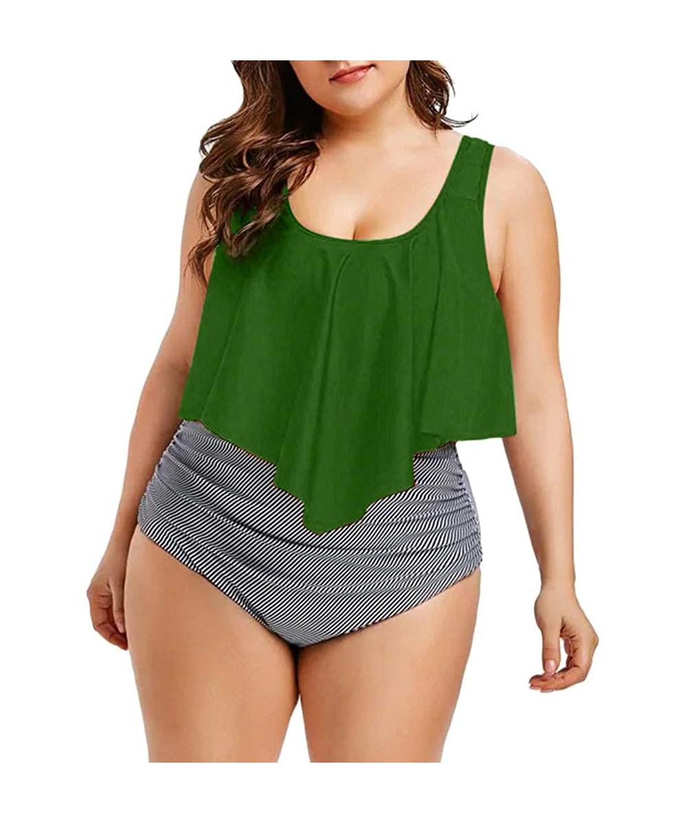 Women Plus Size Swimsuit Summer High Waisted Girls Sexy Bikinis Backless 2PCS Tankini Swinwear Bathing Suits 2019 - Green a -...