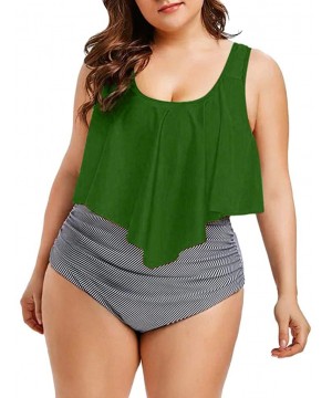 Women Plus Size Swimsuit Summer High Waisted Girls Sexy Bikinis Backless 2PCS Tankini Swinwear Bathing Suits 2019 - Green a -...