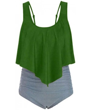 Women Plus Size Swimsuit Summer High Waisted Girls Sexy Bikinis Backless 2PCS Tankini Swinwear Bathing Suits 2019 - Green a -...