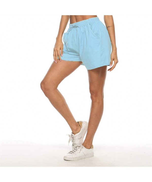 Women's Cotton and Linen Two Pocket Lace Up Loose Wide Leg Hot Casual Shorts Mens Swim Shorts - Sky Blue - CB190YY97SX $25.08...